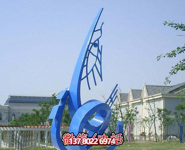 藍色不銹鋼魚雕塑，簡約裝飾街道