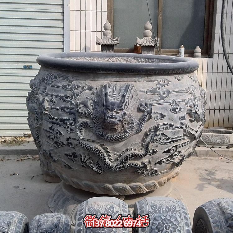 石雕仿古舊圓形裝飾缸，精美外觀，多功能應(yīng)用
