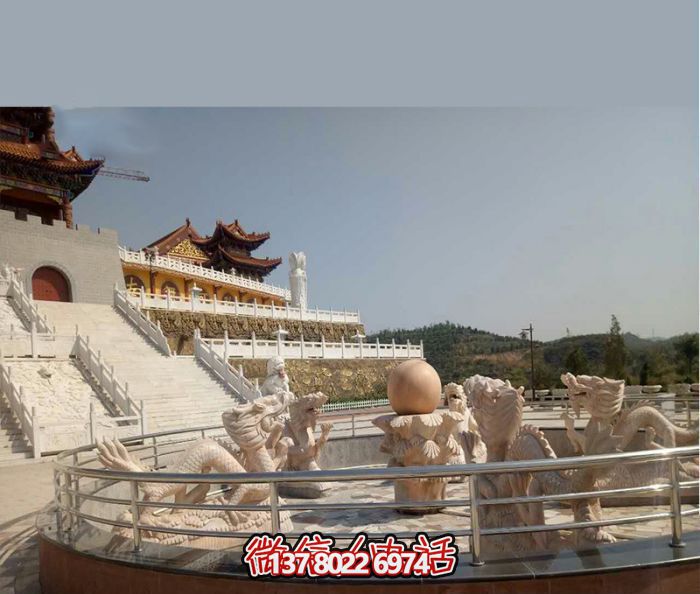 藝術(shù)燈光的魔力，紅龍戲球風(fēng)大型噴泉石雕秀