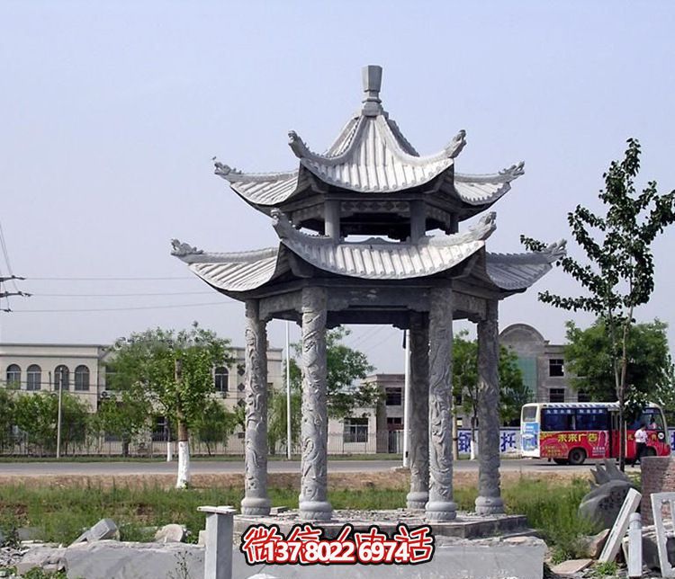 精美古建筑雕塑雙層涼亭，為公園廣場注入古典風(fēng)情
