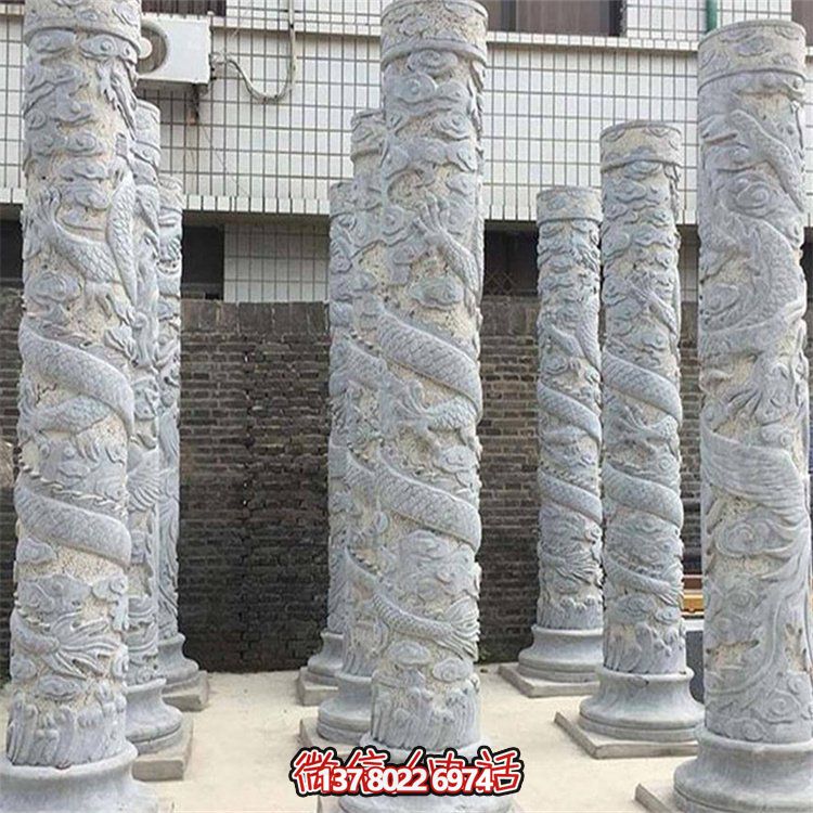 大理石石雕龍柱雕塑，美化戶外景觀