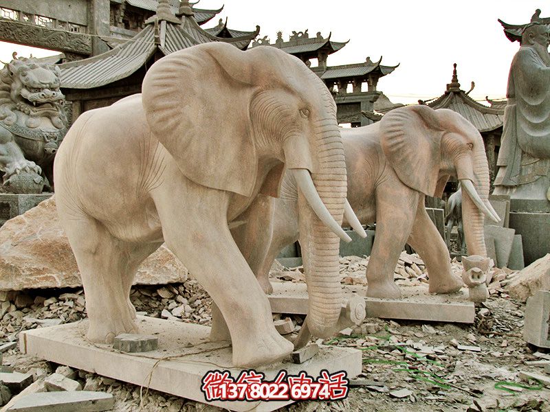 精美大理石石雕大象雕塑，美化戶外園林景區(qū)