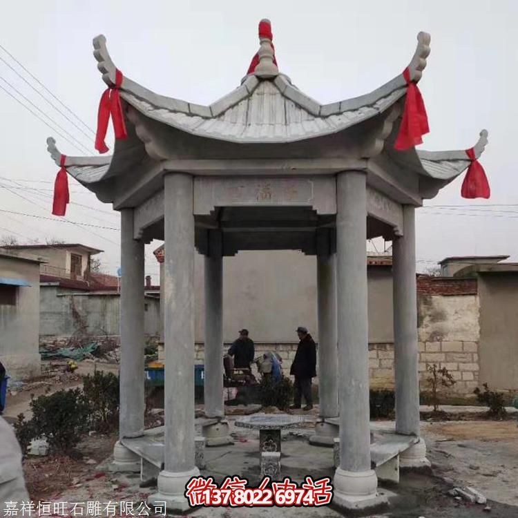 仿古石雕亭子，增添學(xué)校公園獨特韻味