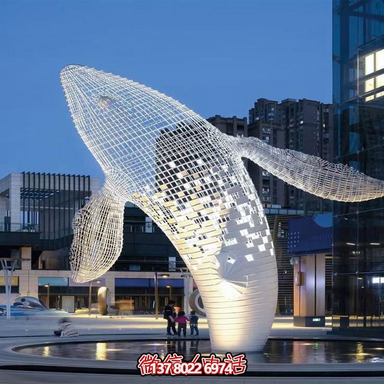 精美的大型不銹鋼網(wǎng)格鯨魚雕塑，綴點(diǎn)你的戶外空間