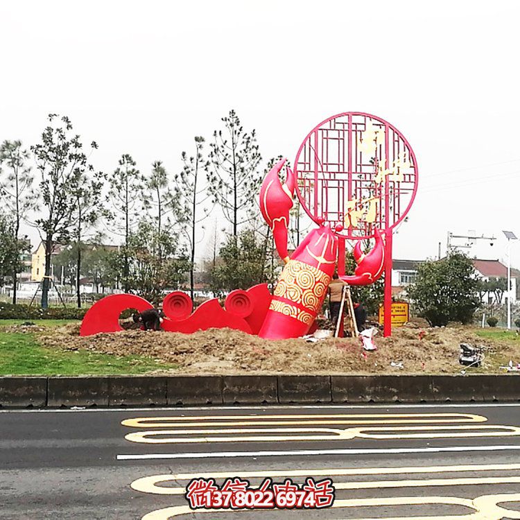 大型玻璃鋼龍蝦模型雕塑，裝飾城市街道邊