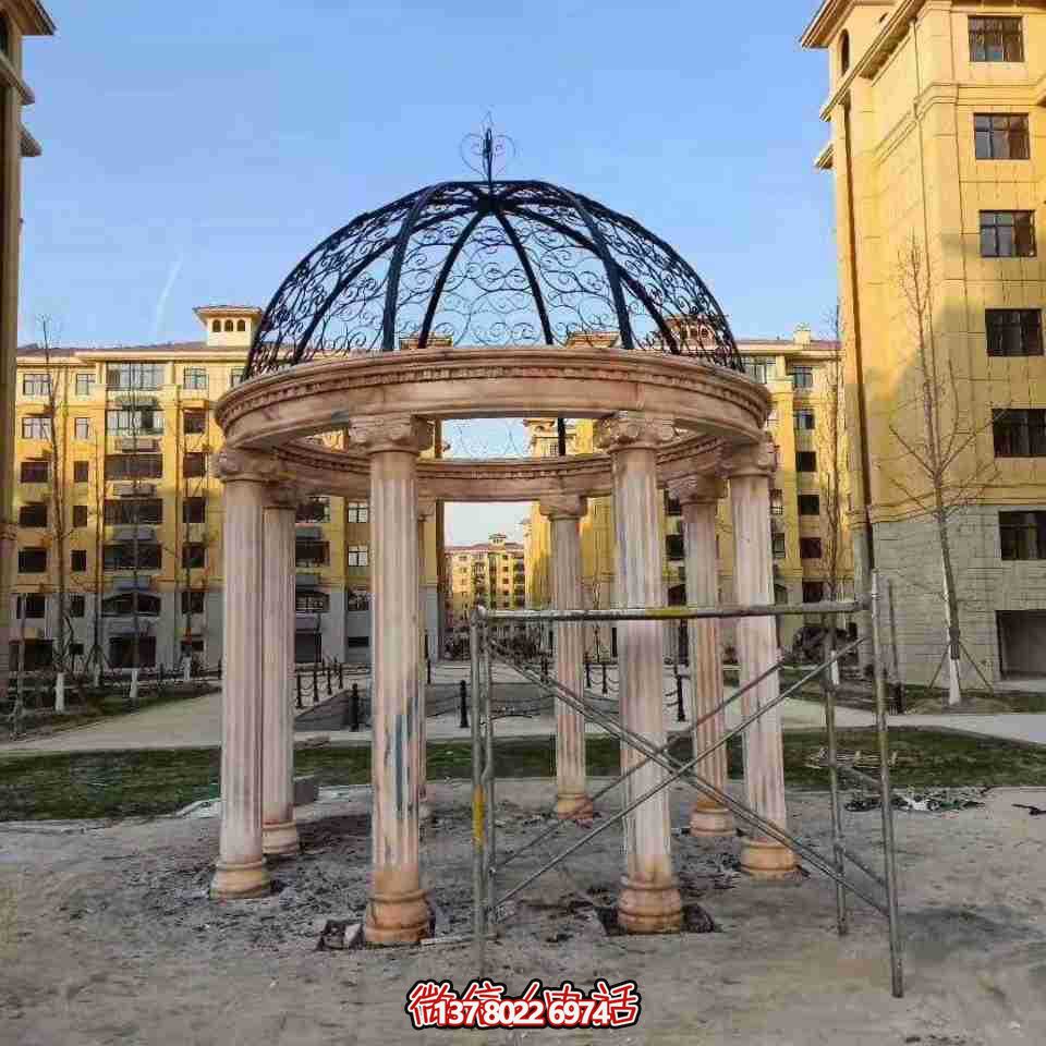 廣場小區(qū)裝飾擺放晚霞紅羅馬柱鐵藝鏤空歐式涼亭