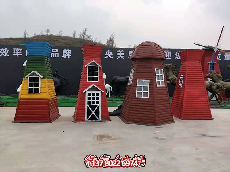 兒童游樂(lè)廣場(chǎng)彩三色玻璃鋼風(fēng)車(chē)雕塑